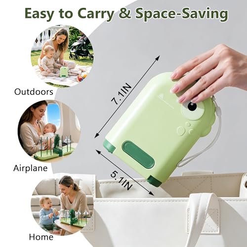 Travel Baby Bottle Brush Kit with Case, 6-in-1 Portable Bottle Cleaning Set for Baby Bottles, Nipples, Straws and Breast Pump Parts, Includes Drying Rack and Soap Dispenser, Green
