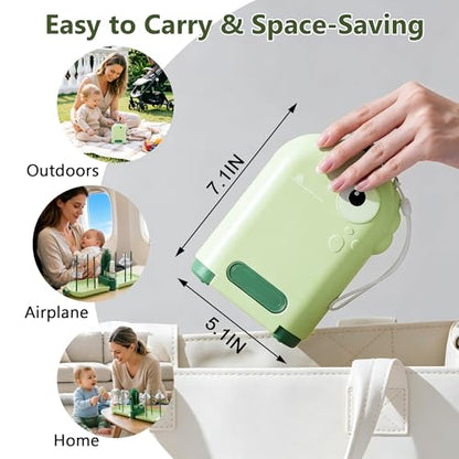 Travel Baby Bottle Brush Kit with Case, 6-in-1 Portable Bottle Cleaning Set for Baby Bottles, Nipples, Straws and Breast Pump Parts, Includes Drying Rack and Soap Dispenser, Green