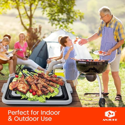 Upgraded Collapsible BBQ Prep Tub with Lid & Foldable Handle Stand - 4-in-1 for Meal Prep Marinating, Food Storage Container, Cutting Board & Beverage Cooler - Perfect for Camping & Picnic