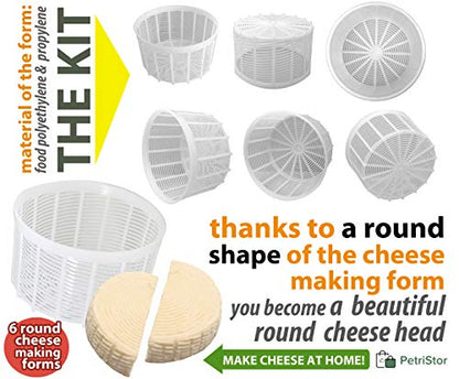 6 pcs Soft Cheese Mold for Cheese Making 1.25QT - Small Cheese Mold - Homemade Cheese Making Supplies - Cream Cheese Form Mold - Molde Para Queso Fresco Casero - Feta Ricotta Cheese Making Basket