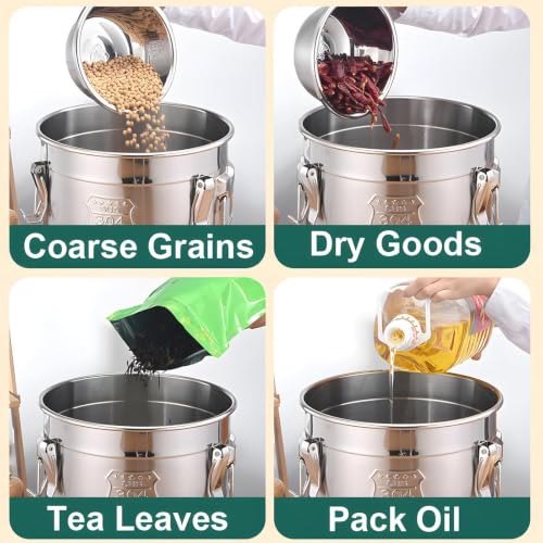 304 스테인리스 스틸 밀가루 통, 12L/3.1갤런, 뚜껑이 있는 휴대용 | 쌀가루 설탕 그레인 커피 콩 보관 용기 주방 병 밀폐 금속 통 - size: Handheld 12L/3.1gal
