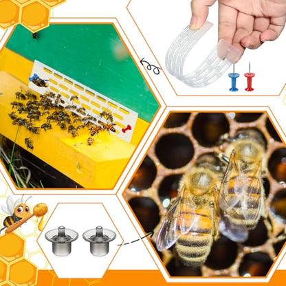 26 Pcs Queen Bee Marking Kit with Queen Bee Marking Bottles Marker Pens Catcher Cage Plastic Clips Beehive Entrance Gate Bees Cell Cups Push Pins for Beekeeping Supplies