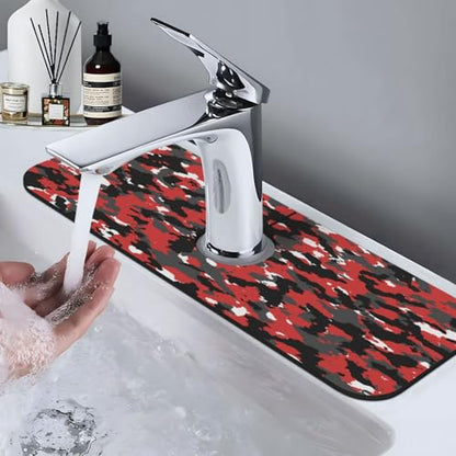 Red Black Camouflage Faucet Mat For Kitchen Sink, Absorbent Countertop Protector, Quick Dry Sink Splash Guard Pad, Waterproof Draining Mat 15" X 5.5" - color: Style 6