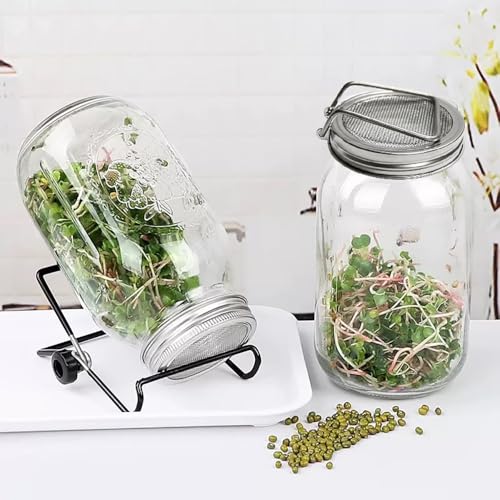 2Pack Sprouting Lids for Wide Mouth Mason Jars, Reusable Stainless Steel Screen Bean Sprouts Growing Lid for Seed Germination, Ideal for Bean and Alfalfa Sprouts