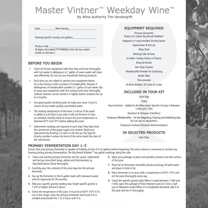 Master Vintner - Beginner Weekday Wine Making Kit - Shiraz - color: Shiraz