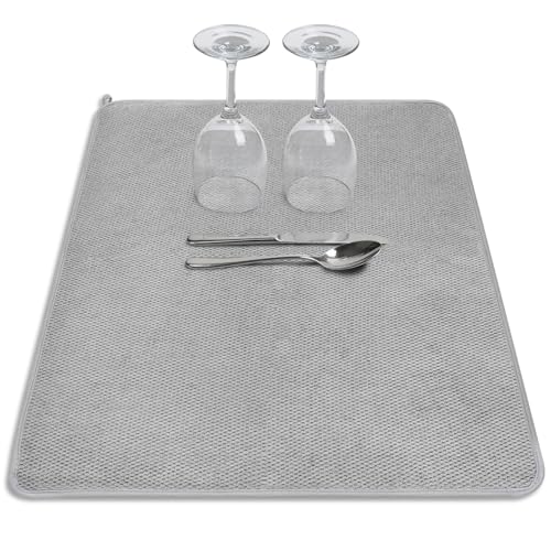 Ninsula Dish Drying Mat, 18 x 24 In Absorbent Microfiber Drying Matt Kitchen Counter, Extra Large Foldable Drying Mat for Countertops, Sinks and Draining Racks (Gray)
