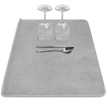 Ninsula Dish Drying Mat, 18 x 24 In Absorbent Microfiber Drying Matt Kitchen Counter, Extra Large Foldable Drying Mat for Countertops, Sinks and Draining Racks (Gray)