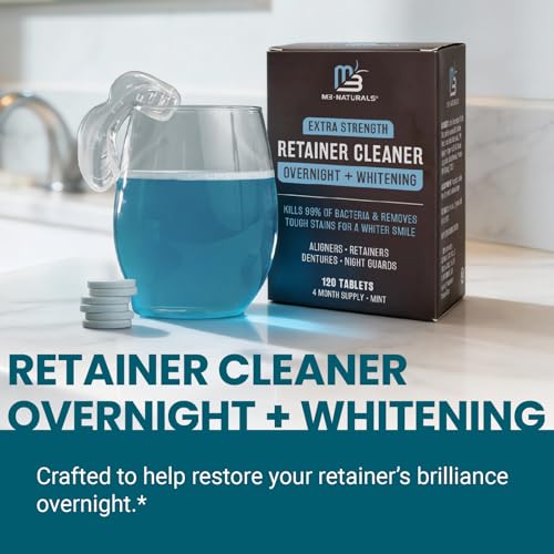Overnight + Whitening Retainer Cleaner, Remove Stains, Discoloration, and Plaque | 4 Month Supply | Denture Cleanser with Whitening Boost,120 Tablets by M3 Naturals (Pack of 2) - size: 120 Count (Pack of 2)
