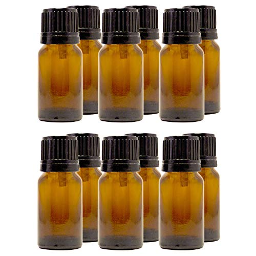 10 ml (1/3 fl oz) Amber Glass Bottle with Euro Dropper (12 Pack) - color: Amber, size: 0.33 Fl Oz (10 ml)