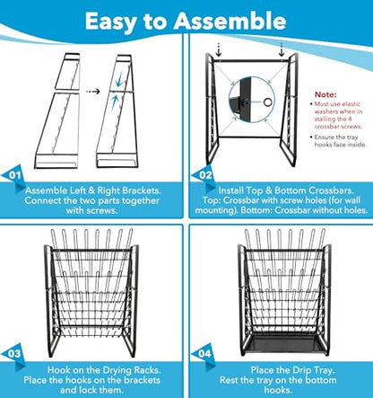 FOUR E'S SCIENTIFIC Lab Drying Rack, Steel Wire Bottle Drying Rack for Lab Glassware Countertop Wall Mounted Detachable Dryer Stand, Holds Up to 83 Pieces