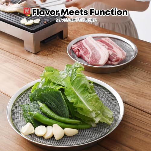 WAGENSTEIGER Stainless Steel Mesh Tray Set with Drip Pan, Air Fryer Basket and Tray, Kitchen Colander, Vegetable and Fruit Strainer, Food Filter, BBQ Prep Tool, Fruit Serving Dishes (11.42 inch) - size: 11.42 inch