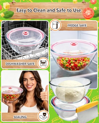 2 Pack Pizza Dough Proofing Container, 2000ML Glass Proofing Box with Clear Airtight Lid, Stackable Fermentation Storage for Dough Balls & Bread, Includes Cutter - color: Glass-2000ML