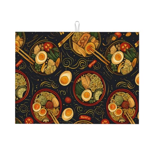 Delicious Ramen Noodle Dish Drying Mat | For Kitchen Reusable Washable Large Dish Draining Mat 18x24 Inch Kitchens Decor - color: Delicious Ramen Noodle