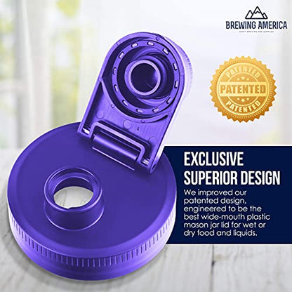 Mason Jar Lids Wide Mouth Plastic 4 pack-USA Made-Flip Cap Screw Top Pour Spout Drink Hole - Leak-proof for Kerr and Ball Canning Jars-Airtight for Drinks to Go and Controlled Pouring-Violet Purple - color: Purple