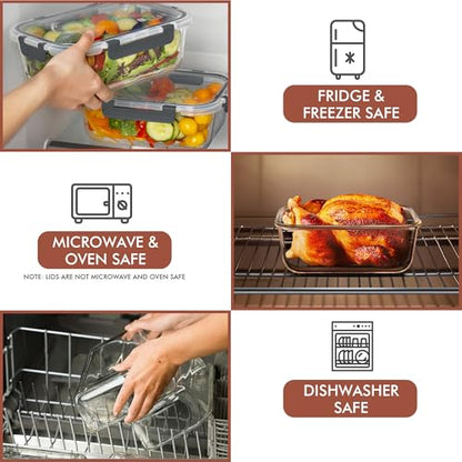Razab 2 Pcs 1860ml / 63 Oz Large Glass Food Storage Containers with Lids - Glass Meal Prep Containers with Locking Lids for Roasting, Storing Leftover, Lunch Container, BPA Free, Microwave & Oven Safe - color: Gray