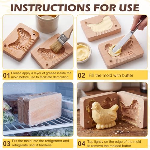 Hushee Chick Butter Mold Decorative Butter Press Wooden Mold for Homemade Cutter Wood Kitchen Accessory & Table for Baking DIY Dairy Making Supplies - style: Chick