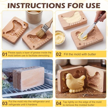 Hushee Chick Butter Mold Decorative Butter Press Wooden Mold for Homemade Cutter Wood Kitchen Accessory & Table for Baking DIY Dairy Making Supplies - style: Chick