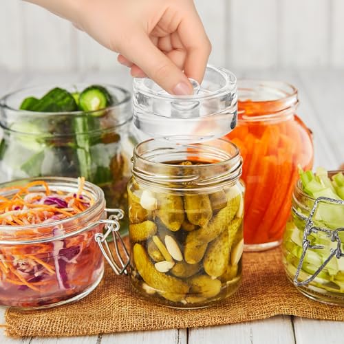 Xileanalee Fermentation Weight Glass 4 Pack for Wide Mouth Mason Jar-Easy Grip Handle Fermenting Weights for Pickling -7Oz 2.75inch Canning Weights for Fermenting - color: clear
