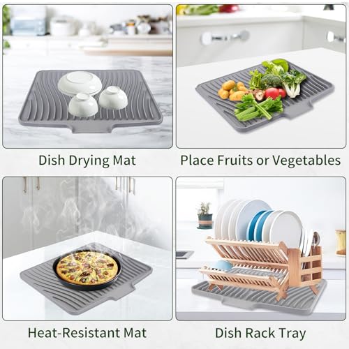 Silicone Dish Drying Mat 16x13,Food-Grade Silicone,Easy Clean Pad for Countertop Protection,Heat Resistant,Easy Clean,Non-Slip Drain Pad with Built-in Drain,Multi-Functional Use,Grey - color: Gray, size: 16" x 13"