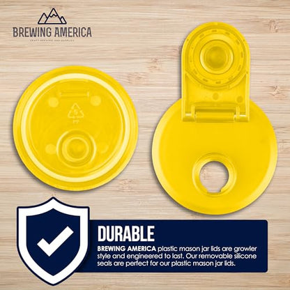 Mason Jar Lids Wide Mouth Plastic 4 Pack - With Flip Cap Screw Top Pouring Spout and Drink Hole - Fits Kerr and Ball Canning Jars - Wet/Dry Food and Liquid Storage - MADE IN USA (Yellow) - color: Yellow