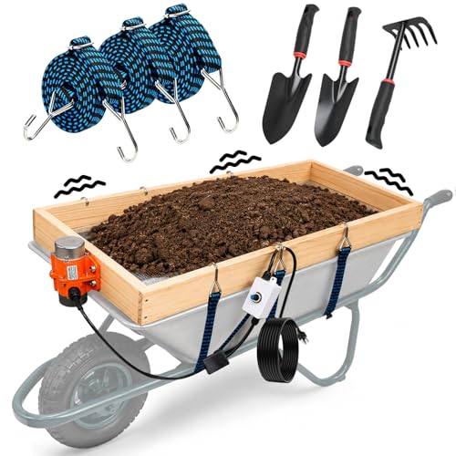 Large Soil Sifter with 40W Adjustable Vibration Motor, 39.3" x 19.6" Automatic Wooden 1/4" Mesh Rocks Dirt Compost Gravel Sifting Screen Gardening Sieve Fits Wheelbarrows,with 3-in-1 Garden Tools Set - size: 1/4" Mesh Soil Sifter with 40W Motor