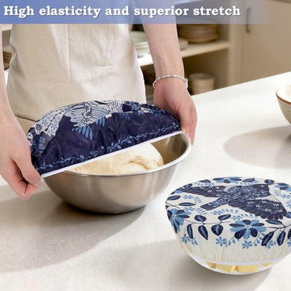 2 Large Reusable Beeswax Bowl Covers for Bread Proofing, 10/12 Inch Elastic Beeswax Wraps Cotton Cloth Sourdough Bowl Covers for Proofing Baskets, Mixer Bowls, Food Storage Containers - color: Tropical Fish