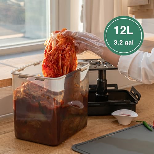 SMART Automatic Press Plate Food Storage Container for Kimchi Sauerkraut Pickle Fermentaion/Airtight Lid Food Storage Container for Preserved Food Bulk Fermentation (12L / 3.2 gal) - size: 12 L