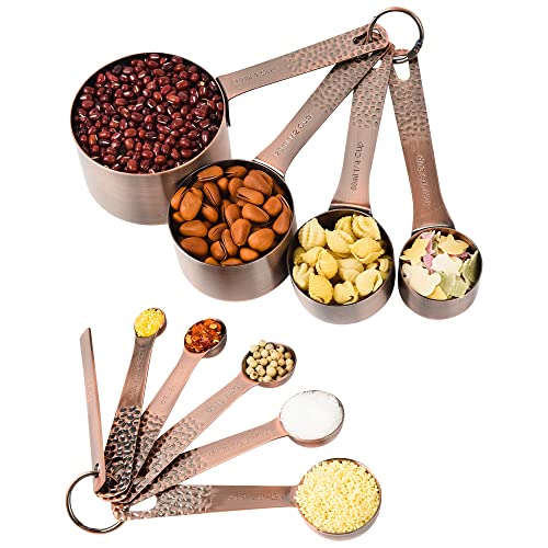 Measuring Cups and Spoons Set 10, Copper Measuring Cups and Spoons Set for Baking & Kitchen, Metric & US Stainless Steel 4 Measure Cups and 5 Spoons with Leveler - color: Copper, size: B: Set of 10