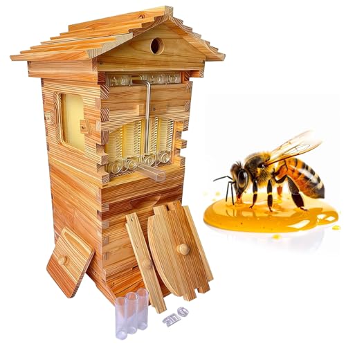 Beehive Complete Kit,Auto Flow Bee Hives Boxes Starter Kit, Durable Wooden Construction with Easy Honey Harvest Design, Ideal Beekeeping Supplies for Novices Home Garden & Small Apiaries