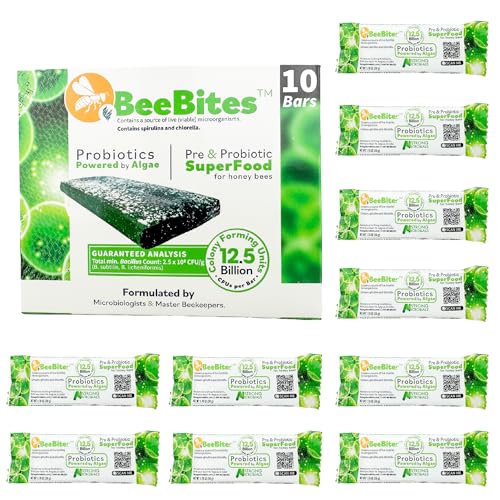 BeeBites: SuperFood for Healthy Hives - Honey Bee Fondant with Spirulina and Chlorella - Probiotics Powered by Algae - Best Food for Queen Immunity - 10 Bars (50g Each) - size: 1 Count (Pack of 10)
