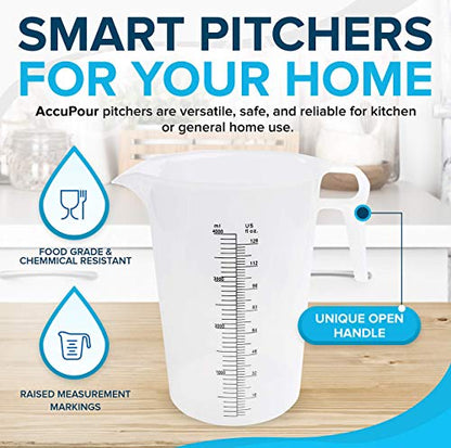 ACCUPOUR 16oz (2 Cup) Measuring Pitcher, Plastic, Multipurpose - Great for Oil, Chemicals, Pool and Lawn - Ounce (oz) and Milliliter (mL) Increments (500 mL) - size: 16oz