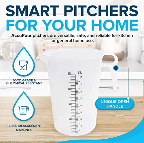 ACCUPOUR 64oz (1/2 gallon) Measuring Pitcher, Plastic, Multipurpose - Great for Oil, Chemicals, Pool and Lawn - Ounce (oz) and Milliliter (mL) Increments (2000 mL) - size: 64oz