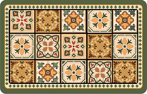 Boho Dish Drying Mat for Kitchen Counter - Super Absorbent Faux Leather Kitchen Mat, Quick Dry & Non-Slip Countertop Protector, Aesthetic Bohemian Decor for Coffee Bar (16"x21", Green) - color: Green, size: 16" x 21"