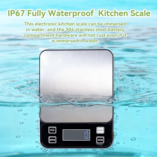 IP67 Waterproof Kitchen Scale, 5kg/11lb Capacity 0.1g Precision, Kitchen Scales Digital Weight Grams and Ounces,Battery Powered with 5 Units Conversion - Food Scales for Kitchen Essentials - size: 0.1g/5kg Battery