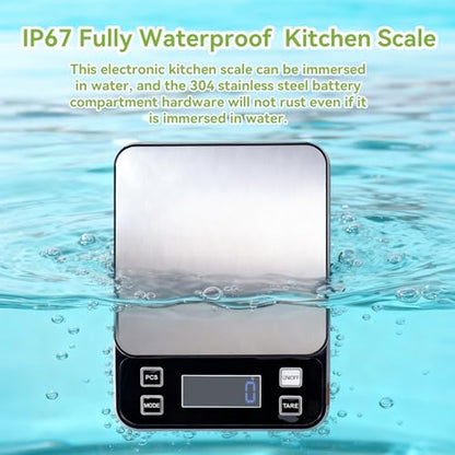 IP67 Waterproof Digital Kitchen Scale, 5kg/11lb Capacity with 0.1g Precision, Kitchen Scales for Food,USB Rechargeable Battery & 5 Units Conversion for Cooking, Baking - Food Scale - size: 0.1g/5kg Rechargeable