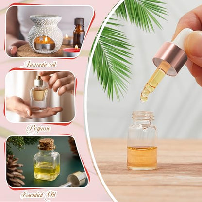 Didaey 100 Pcs 1/2/3/5/10/15 ml Mini Glass Oil Dropper Bottle Bulk, Clear Essential Small Empty Bottles Sample Containers Perfume Liquid Vials with Cap for Traveling (3 ml,Rose Gold) - color: Rose Gold, size: 3 ml