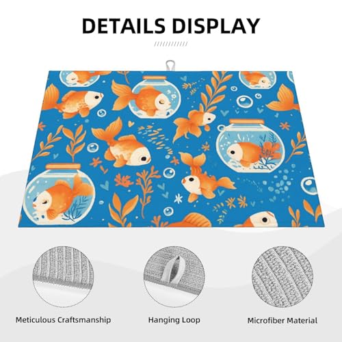 Cute Fish Fishbowl Leaf Dish Drying Mat for Kitchen Counter Microfiber Absorbent Reusable Washable 18x24in - color: Cute Fish Fishbowl Leaf