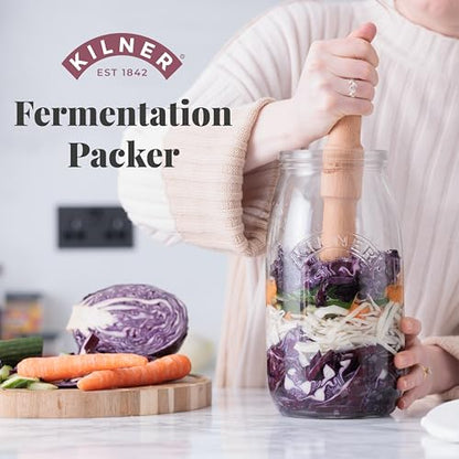 Kilner Fermentation Packer Beech Wood Tool for Preparing Sauerkraut & Kimchi, Textured Mashing Head for 3L & 5L Fermentation Sets with Wide Mouth Jars - size: Fermentation Packer