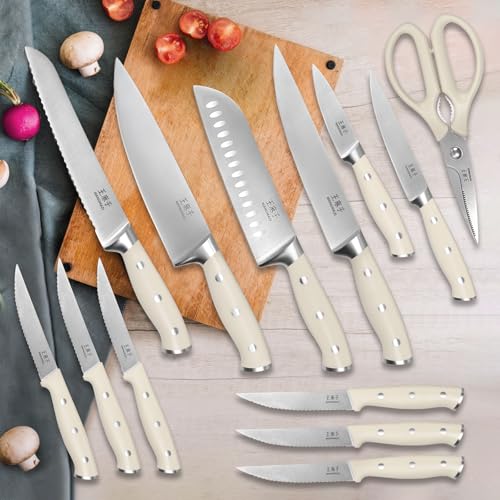 WANGMAZI Knife Set, 15 Pcs Knife Block Set with Built-in Sharpener, High Carbon Stainless Steel Kitchen Knives, Japanese Stainless Steel Knives, Home Essentials Perfect for Gifts, Natural Pro - color: 02-Natural Pro
