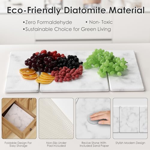 3 PCS Large Stone Dish Drying Mat for Kitchen Counter -24"x16" Absorbent Diatomaceous Earth Mat with Stone Faucet Mat & Soap Tray - Quick Dry, Collapsible, Non-Slip Countertop Organizer - color: Gray Marble