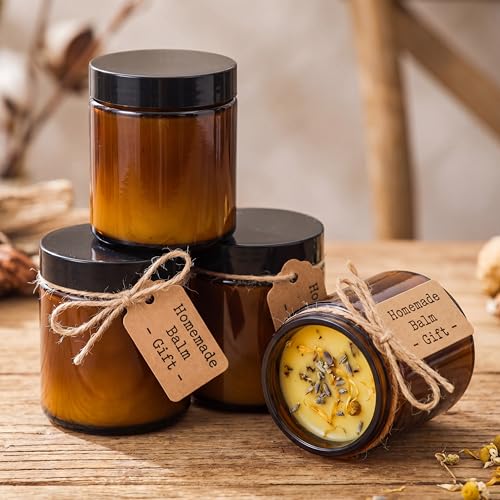 Domensi 36 Pcs Bulk 6oz Glass Jars with Lids Leakproof Round Airtight Empty Cosmetic Jars with Inner Liners Lid for Storing Lotions Spices Ointments Food Storage (Amber) - color: Amber
