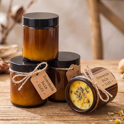 Domensi 36 Pcs Bulk 6oz Glass Jars with Lids Leakproof Round Airtight Empty Cosmetic Jars with Inner Liners Lid for Storing Lotions Spices Ointments Food Storage (Amber) - color: Amber