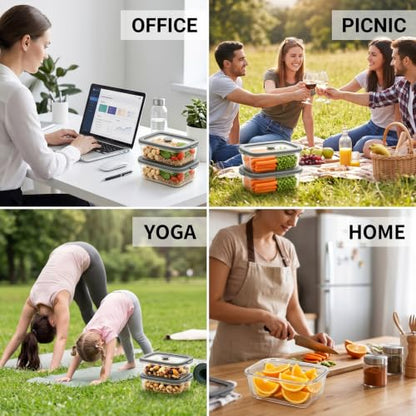 10 Pack 13oz Glass Meal Prep Containers with Glass Lids | Glass Food Storage Containers with Glass Lids, Airtight Lunch Containers for Microwave, Oven, Freezer and Dishwasher