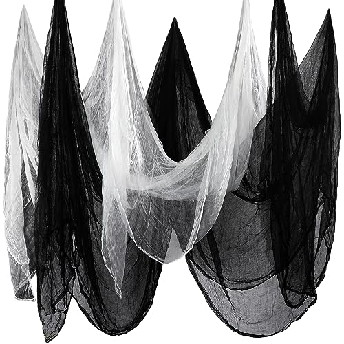 Boao Halloween Cheese cloth 84.65 x 98.43 Inch White Black Cheesecloth Roll for Crafts Large Cotton Muslin Gauze Fabric for Halloween Outdoor & Indoor Spooky Decoration - color: Black/White, size: 84.65 x 98.43 Inch