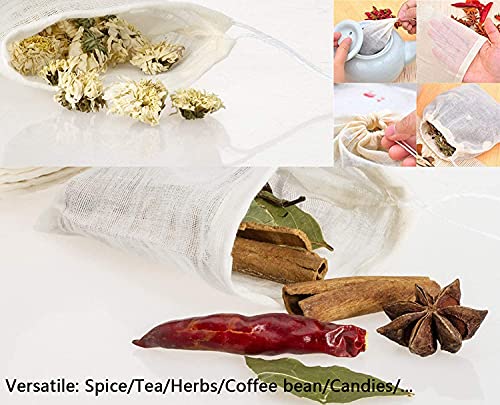 Natural Cotton Muslin Drawstring Bags, 20 Pcs, 4 x 3 Inches | Unbleached Cotton, Straining Herbs Cheesecloth, For Coffee Tea Brew, Soup Gravy Broth Stew, Bone Broth & Spice - size: 4 x 3 inches