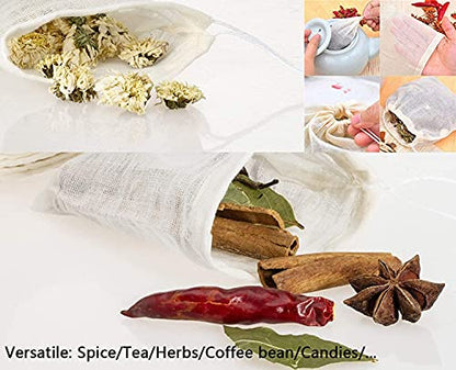 20 Pcs Natural Cotton Muslin Drawstring Bags, 6 x 4 Inches | Unbleached Cotton, Straining Herbs Cheesecloth, Coffee Tea Brew, Soup Gravy Broth Stew, Bone Broth & Spice Bags - size: 6 x 4 inches