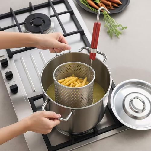 3PCs Mesh Pasta Basket Food Strainer Insert For Pot, Colander with Round Wooden Handle Stainless Steel Mesh Spider Strainer for Pasta Noodles Dumpling Vegetable - size: 5.5inches（diameter）