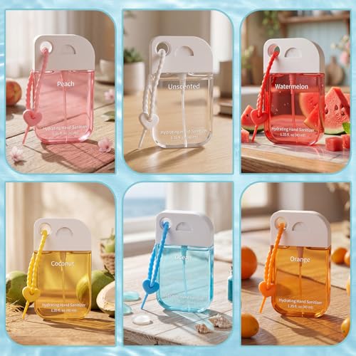 Frienda 12 Pcs Hydrating Hand Sanitizer Spray Scented Pocket Power Mist Hand Sanitizer Travel Size with Keychain Moisturizing Antibacterial Sanitizing Cleans Hands for Women(Exotic) - style: Exotic