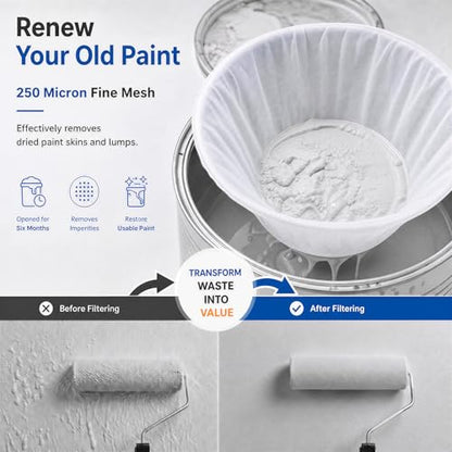 Sukh 10PCS Paint Strainer Bag - 5 Gallon Paint Filter Strainer Bucket with Elastic Drawstring Top Opening Nylon Mesh Filter White Fine Mesh Bag for Gardening