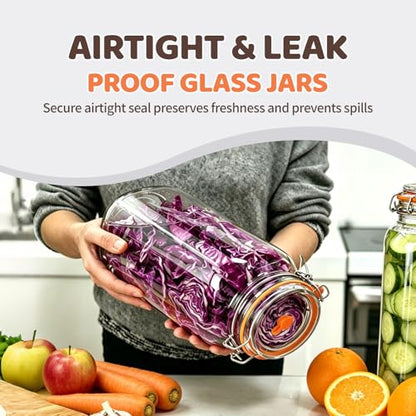 Klemon Fermentation Jar, 2 Pack 1 Gallon Pickle Kit,Glass Fermenting Jar with Fermenting Weights,Airlocks,Brush,Sealed fermentation lids Tracks ferment date - size: 3.7L/1 Gallon